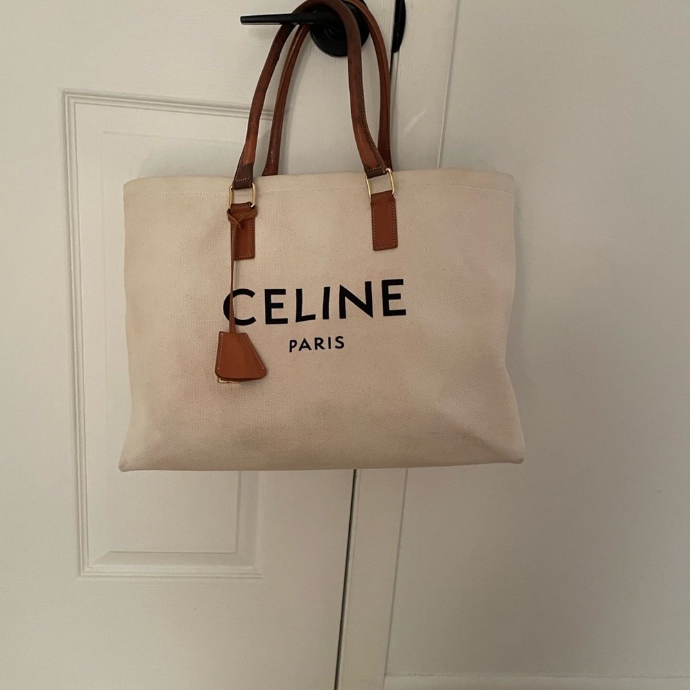 Celine Cream and Brown Tote Bag